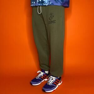 Vintage 90s USMC Sweatpants Mens M Military Green Cotton Joggers Black Logo